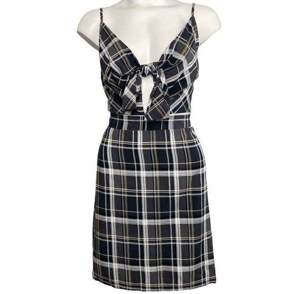 Project 28 Mini Dress Women's XL Gray‎ White Black Plaid Adjustable Straps NEW - Picture 1 of 8